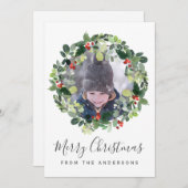 Frohe Weihnachts-Fotokarte mit Weihnachtskranz Feiertagskarte (Vorne/Hinten)
