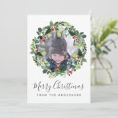 Frohe Weihnachts-Fotokarte mit Weihnachtskranz Feiertagskarte (Stehend Vorderseite)