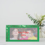 Frohe Weihnachts-Fotokarte Vorlage Grün Holly (Stehend Vorderseite)