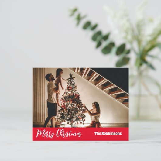 Frohe Weihnachts-Fotovorlage Gruß Urlaub Postkarte (Stehend Vorderseite)