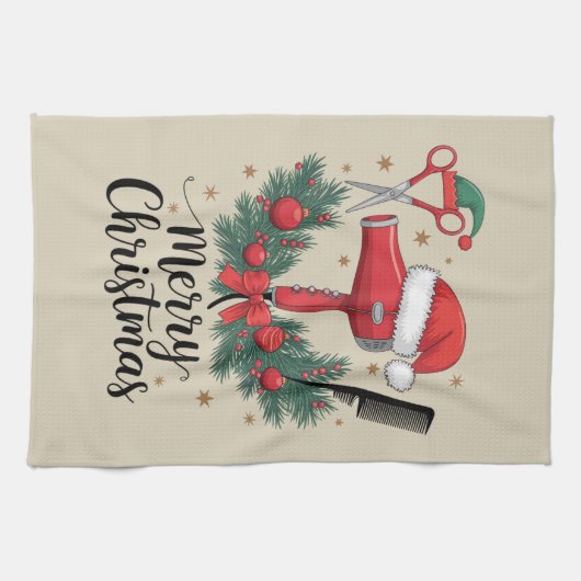 Frohe Weihnachts-Friseur Weihnachten Friseur Xmas  Geschirrtuch (Horizontal)