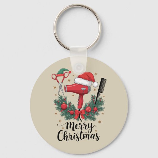 Frohe Weihnachts-Friseur Weihnachten Friseur Xmas Schlüsselanhänger (Vorderseite)