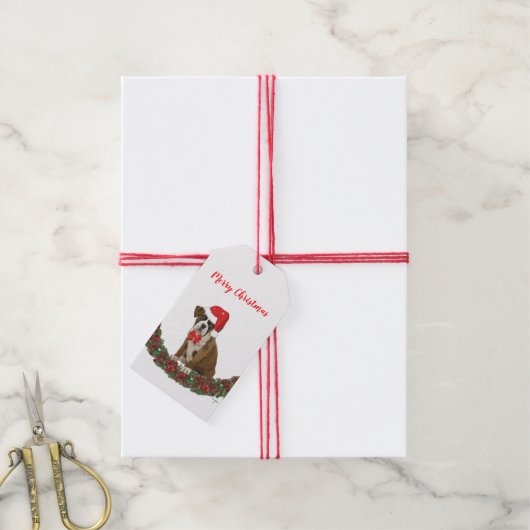 Frohe Weihnachts Funny Dog Whimsical Tree Red Geschenkanhänger (Mit Garn)