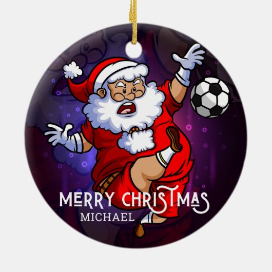 Frohe Weihnachts Fußball Fußball Santa Personalisi Keramik Ornament (Hinten)