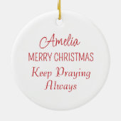 Frohe Weihnachts Gebet Bibel Verse rot und weiß Keramik Ornament (Hinten)
