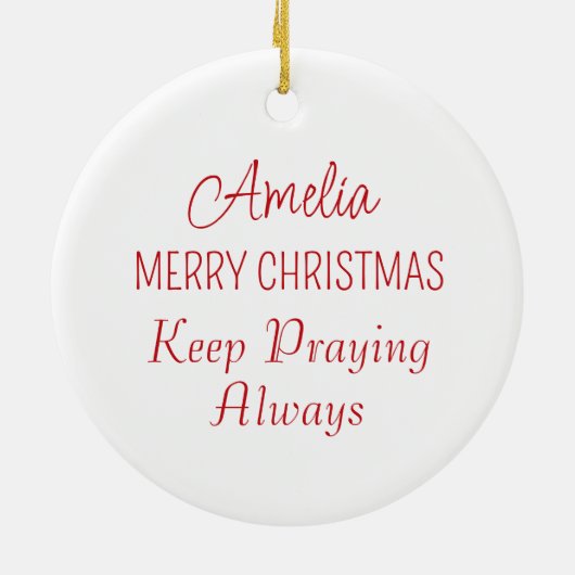 Frohe Weihnachts Gebet Bibel Verse rot und weiß Keramik Ornament (Hinten)