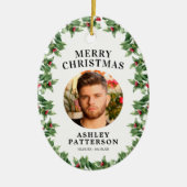 Frohe Weihnachts-Gedenkstätte Holly Keramik Ornament (Vorne)