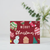 Frohe Weihnachts gekochte Pullover, Schneemann, Ba Postkarte (Stehend Vorderseite)