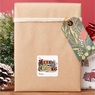 Frohe Weihnachts-Geschenkanhänger-Aufkleber Quadratischer Aufkleber