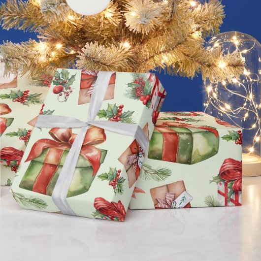 Frohe Weihnachts-Geschenkboxen Holly Berries Red B Geschenkpapier (Feiertage)