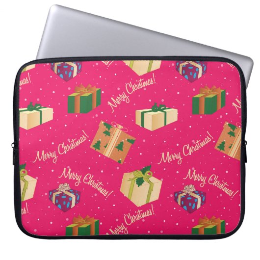 Frohe Weihnachts-Geschenkboxen Laptopschutzhülle (Vorderseite)