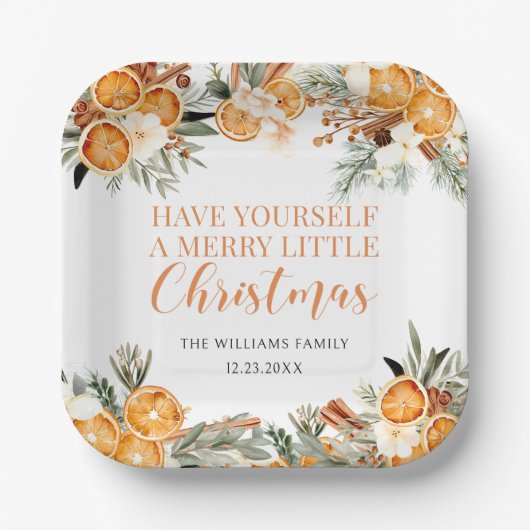 Frohe Weihnachts getrocknete Orangen Papier Napkin Pappteller (Vorderseite)
