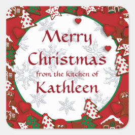 Frohe Weihnachts Gingerbread Cookie Geschenksticke Quadratischer Aufkleber