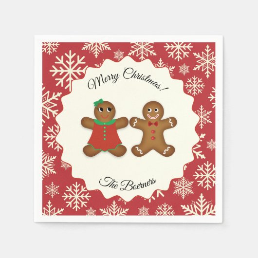 Frohe Weihnachts Gingerbread Couple Paper Napkins Serviette (Vorderseite)
