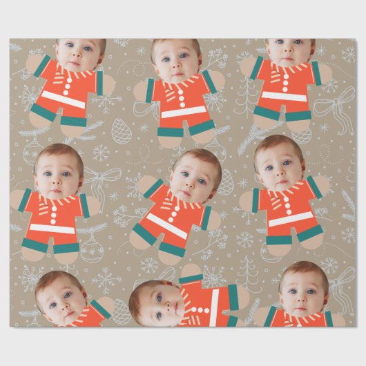 Frohe Weihnachts Gingerbread Custom Face Funny Geschenkpapier (Flach)
