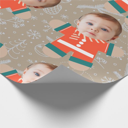 Frohe Weihnachts Gingerbread Custom Face Funny Geschenkpapier (Ecke)