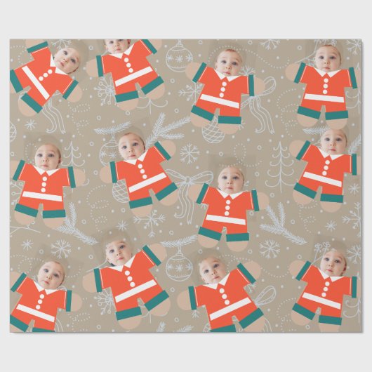 Frohe Weihnachts Gingerbread Custom Face Funny Geschenkpapier (Flach)