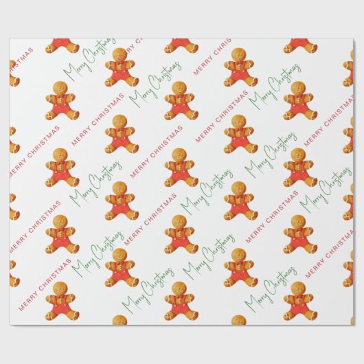 Frohe Weihnachts Gingerbread Man Pattern Skript Geschenkpapier (Flach)