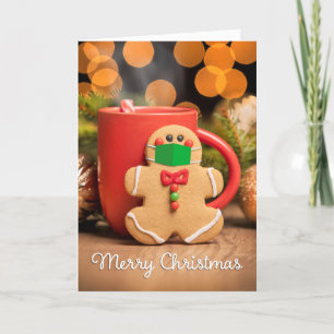 Frohe Weihnachts Gingerbread Mann in Covid Gesicht Feiertagskarte