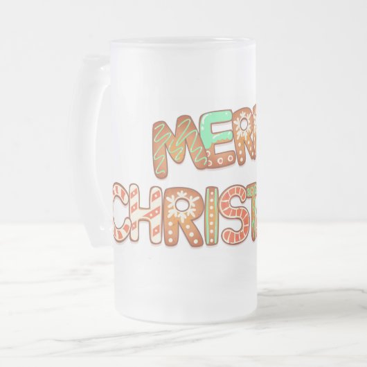 Frohe Weihnachts-Gingerbread-Typografie Mattglas Bierglas (Vorderseite Links)