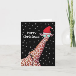 Frohe Weihnachts-Giraffe mit Weihnachtsmannmütze S Feiertagskarte