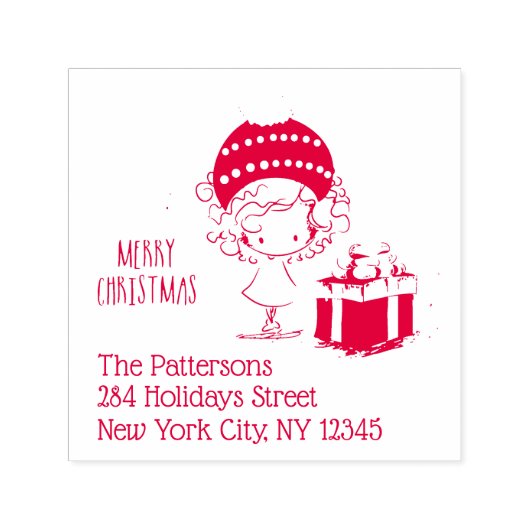 Frohe Weihnachts-Girl-Geschenke Rücksendeadresse Permastempel (Design)