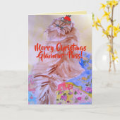 Frohe Weihnachts-Glamour-Puss Handgemalte Katzenka Karte (Gelbe Blume)