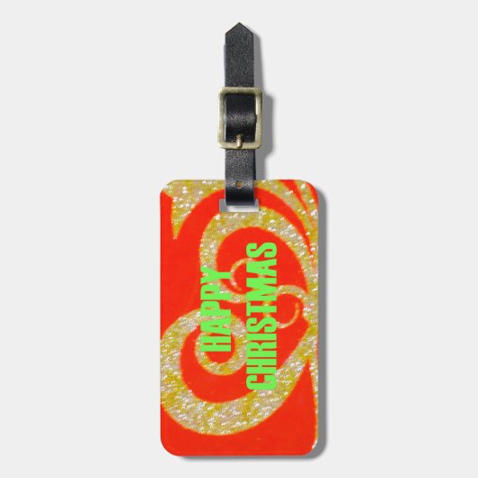 Frohe Weihnachts-Glitzer Red Text Muster Design Gepäckanhänger (Vorderseite vertikal)