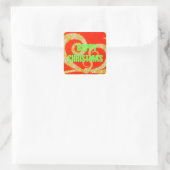 Frohe Weihnachts-Glitzer Red Text Muster Design Quadratischer Aufkleber (Tasche)