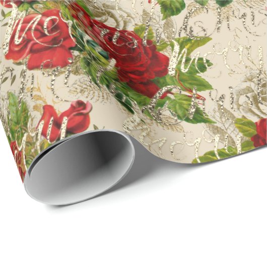 Frohe Weihnachts Glitzer Script Rose Gold Red Ivor Geschenkpapier (Rolleneckpunkt)
