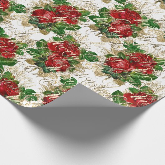 Frohe Weihnachts Glitzer Script Rose Gold Red Whit Geschenkpapier (Ecke)