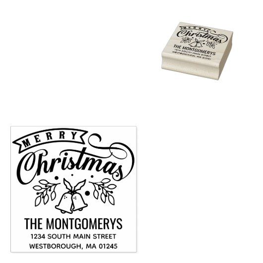 Frohe Weihnachts-Glocken-Script-Rücksendeadresse Gummistempel (Stempel)