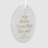 Frohe Weihnachts-Glück Neujahr Gold-Script-Foto Ornament (Vorderseite)