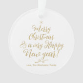 Frohe Weihnachts-Glück Neujahr Gold-Script-Foto Ornament (Vorderseite)