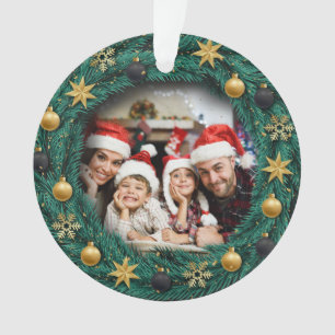 Frohe Weihnachts-Glück Neujahr Kranz-Foto Ornament