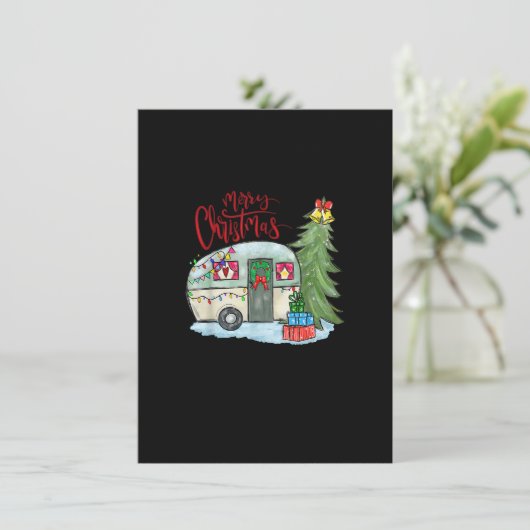 Frohe Weihnachts-glückliche Camper Funny Camping L Einladung (Stehend Vorderseite)