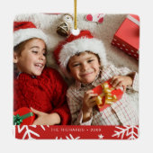 Frohe Weihnachts-glückliche Neujahrs-Foto Monogram Keramikornament (Rückseite)