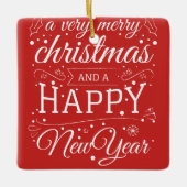 Frohe Weihnachts-glückliche Neujahrs-Foto Monogram Keramikornament (Vorderseite)