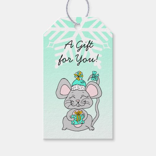 Frohe Weihnachts-glückliche Neujahrsmäuse mit Gesc Geschenkanhänger (Vorderseite)