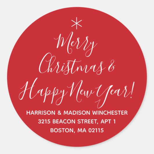 Frohe Weihnachts glückliche Neujahrsschrift-Adress Runder Aufkleber (Vorderseite)