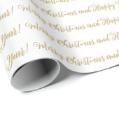 Frohe Weihnachts glückliche Neujahrsskript-Gold Geschenkpapier (Rolleneckpunkt)
