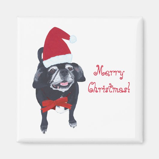 Frohe Weihnachts-glückliche Santa Mops Dog Magnete Magnet (Vorne)
