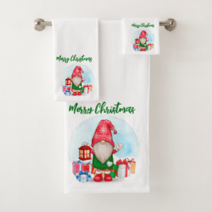 Frohe Weihnachts Gnome Badetuch Set