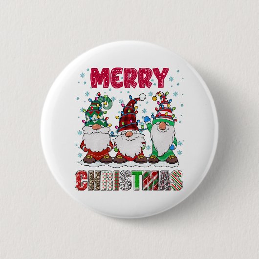 Frohe Weihnachts Gnome Familie Funny Xmas Tree Button (Vorderseite)
