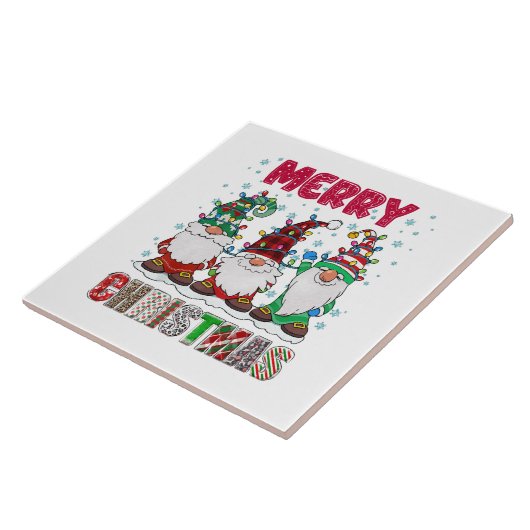 Frohe Weihnachts Gnome Familie Funny Xmas Tree Fliese (Seite)