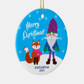 Frohe Weihnachts Gnome Fox Personalisiert Keramik Ornament (Rechts)