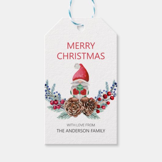 Frohe Weihnachts-Gnome Geschenkanhänger (Vorderseite)