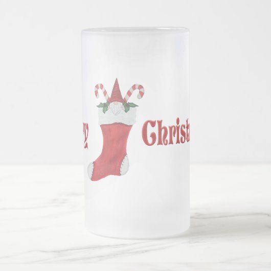 Frohe Weihnachts-Gnome in Red Strumpf Candy Canes Mattglas Bierglas (Mittel)