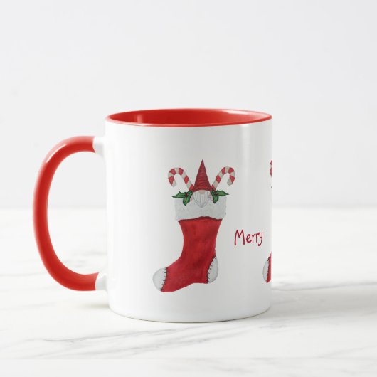 Frohe Weihnachts-Gnome in Strumpf Green Holly Tasse (Links)
