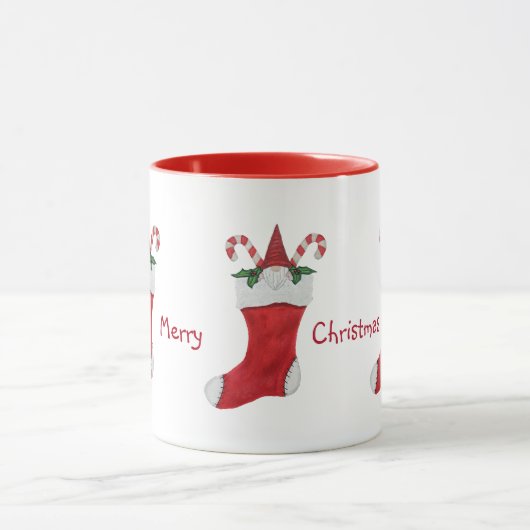Frohe Weihnachts-Gnome in Strumpf Green Holly Tasse (Zentrum)